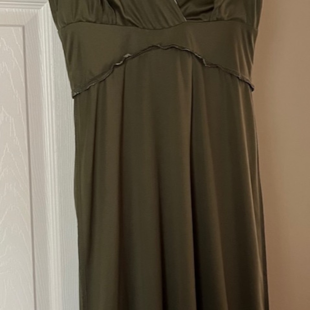 Connected Apparel Women's Dress, Sage with Cream Polka Dots - Picture 5 of 14